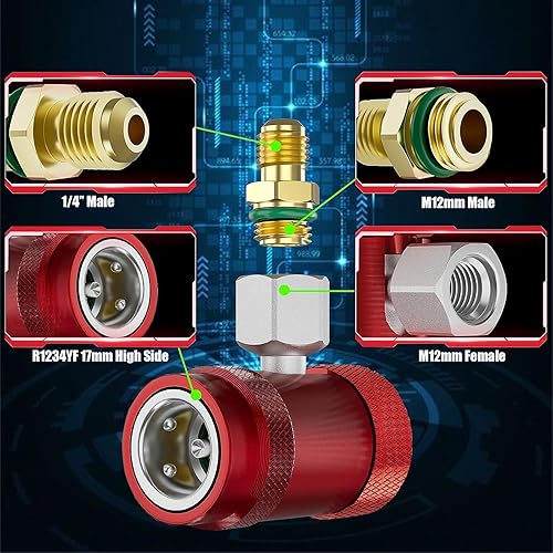 Adattatore ad Innesto Rapido R1234yf, Adattatore di Connessione Rapida per Adattatore Alta/Bassa Pressione per R1234yf, Adattatore Spina 1/4' Connettore Maschio Set Manometro Refrigerante - Honorern