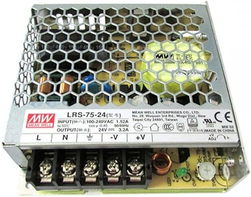 Alimentatore Mean well 75W 24V, Modello LRS-75-24 Switching, Tensione Costante, Non Impermeabile IP20, Trasformatore da AC 220V a DC 24V, Compatibile con Strip Led, Cod. 0175 - Honorern