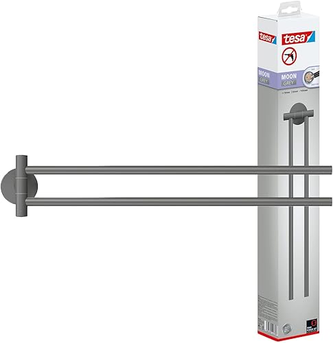 tesa MOON GREY Mensola per Doccia con montaggio a parete senza foratura, grigio opaco, Extra profonda, Per bagni in stile industriale e moderno, Con soluzione adesiva, 92 mm x 250 mm x 125 mm - Honorern