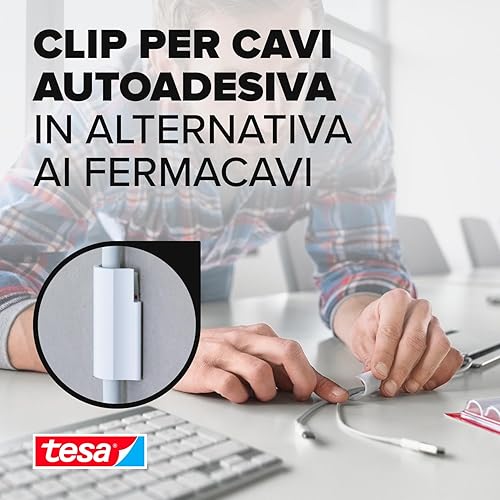 tesa 58035 - Clip fermacavo con strisce autoadesive e rimovibili, 5 clip - Honorern