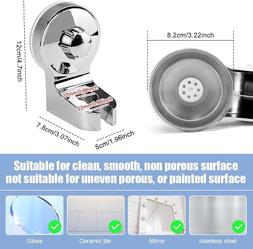 Supporto Doccia Ventosa Supporto per Soffione a Ventosa Diametro 22 mm Senza Foratura Porta Doccino per Doccia a Ventosa in ABS, Argento - Honorern