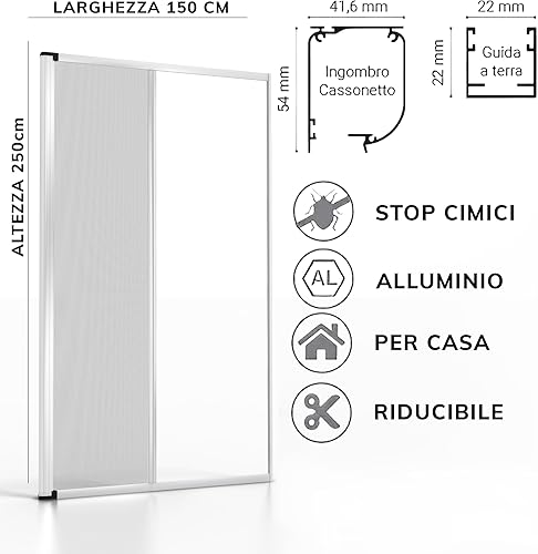 AEFFE Zanzariera a Rullo per Porta Finestra Alluminio 150x250cm, Diversi colori, Riducibile, Avvolgibile per Porte, Finestre, Balconi, Terrazzi (Bronzo) - Honorern