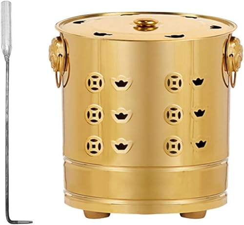 Angoily Ciotola Sbavante Inceneritori Inceneritore Per Carta in Burn Barile: Can Fire Pit con Gancio Appeso Burning Thins Adorazione Burning Secchio D' oro Barile Barile Inceneritore - Honorern