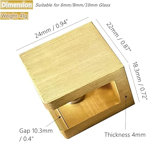 LukLoy - Set di 4 morsetti, montaggio senza trapano su vetro, supporto per mensole, per vetri da 8-10 mm, color oro - Honorern