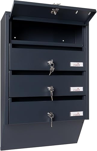 Cassetta delle lettere Maildrop 4 serratura a cilindro in acciaio antracite, 2 chiavi per 4 parti, con materiale di montaggio incluso - Honorern