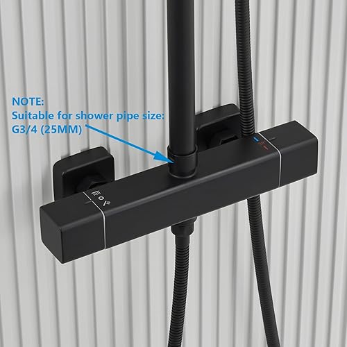 Miscelatore Termostatico Doccia Con 2 Uscite, Miscelatore Doccia Rubinetto Bagno, Uscita Superiore 3/4' BSP (26.4mm) e Uscita Inferiore 1/2' BSP (21mm), Quadrato Cromato - Honorern