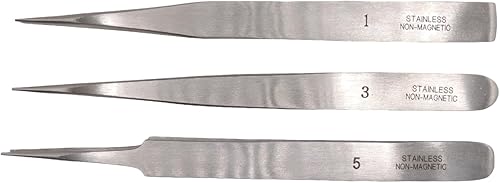 KD89 Set di 3 pinzette di precisione in acciaio anti-magnetico, n. 1, n. 3, n. 5, metallico - Honorern