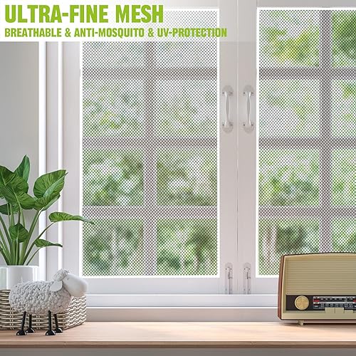 6 Pezzi Zanzariere per Finestre 150x130cm, Rete Zanzariera Adesiva Ritagliabile con 6 Rotolo di Nastro Autoadesivo, Mosquito Net Window (Bianco) - Honorern