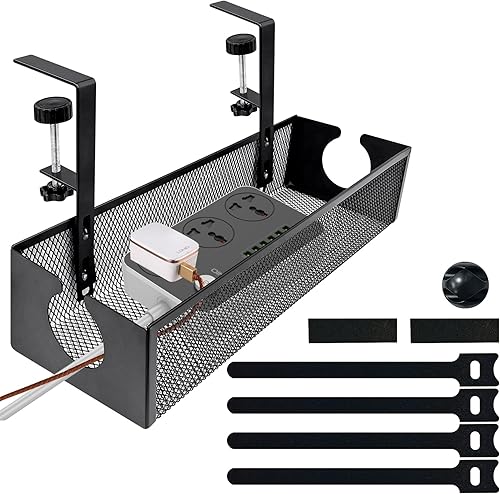 Vassoio per la Gestione dei Cavi Sotto la Scrivania, Porta Cavi Organizer da Scrivania Senza Forare, Morsetto A Braccio Lungo Regolabile, Passerella Portacavi per Scrivania - Honorern