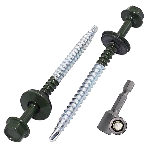 SKIR'CO (200 pezzi) Viti per tetti verniciate 4,8 x 50 mm, testa esagonale, viti autoperforanti con rondelle EPDM (verde cromo, RAL 6020) - Honorern