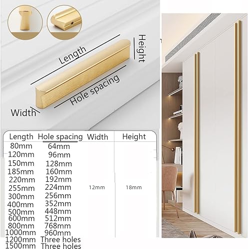 2 pezzi Maniglioni per Armadio Pomelli per Mobili Maniglia per guardaroba Oro spazzolato Tiretti del cassetto Dell'armadio Lega di alluminio Manopole Maniglie per tirare (Hole distance 352mm) - Honorern
