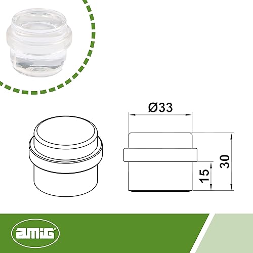 amig Fermaporta adesivo circolare decorativo trasparente con fascia in gomma antiscivolo, per porte di passaggio, protegge da urti pareti e mobili, diametro Ø30 x 30 mm - Honorern