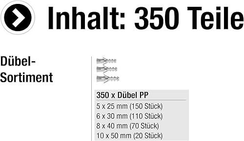 Connex B30015 - Tasselli a espansione, con contenitore impilabile, 4 misure differenti, 350 pezzi - Honorern
