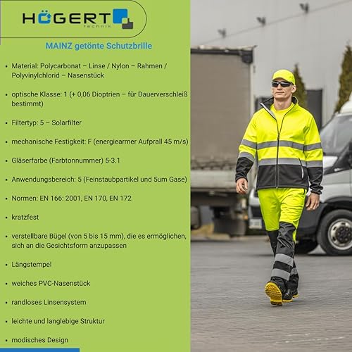 Högert Technik - MAINZ Occhiali protettivi gialli a tinta unita | Protezione degli occhi, Protezione UV | Staffa regolabile | Struttura leggera e durevole | Resistente ai graffi | Norme: EN 166: 2001, - Honorern
