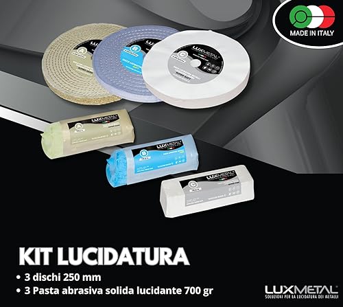 Kit 3 Disco Lucidante 250 mm e 3 Pasta Abrasiva Lucidante 700 gr - Per Alluminio, Ferro, Acciaio Inox, Bronzo, Marmo - Ruota Lucidatura Metalli Mola Smerigliatrice Feltro - Honorern