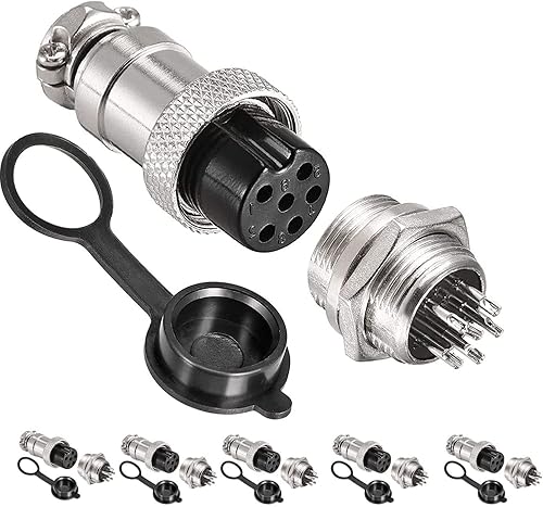 6Pcs GX16-6 Pin Aviazione Connettore Spina, 5A 12MM Maschio Femmina Plug GX16 Connettore Pannello Metallo Presa Spina, con Gomma Protettore Berretto e Phillips Cacciavite - Honorern