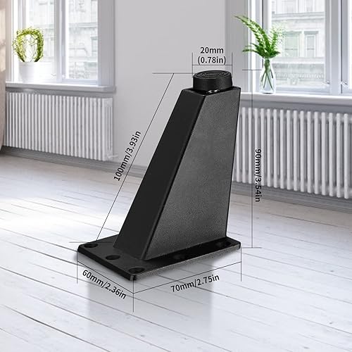 6 Pezzi Piedini per Mobili, Piedi per Divani Neri Regolabili, Gambe per Tavoli Metallo, Gambe per Mobili da Tavolo Divani Letto, 92 mm - Honorern