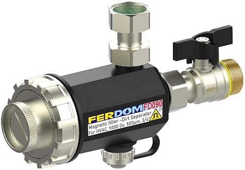 FERDOM FD090 Filtro Defangatore Magnetico Sottocaldaia. Multifunzione. Costruito In Defangatore Non Magnetico. Dimensioni Compatte, Flessibilità Di Connessione. Magnete 9000 Gs, Filtro 500 Micron. - Honorern