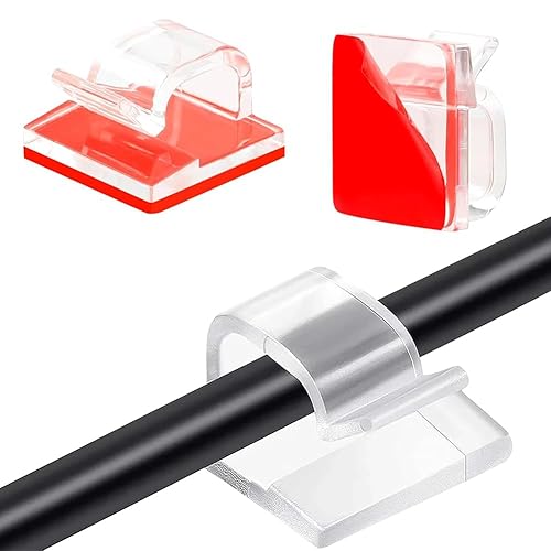 Fermacavi Adesivi, Clip per Cavi, Trasparente Plastica Fermacavo adesivo, Organizer Cavi, Gestione del Cavo Autoadesivi, Accessori Scrivania, per Mouse, TV, PC, Laptop, Casa e Ufficio, 60pcs - Honorern