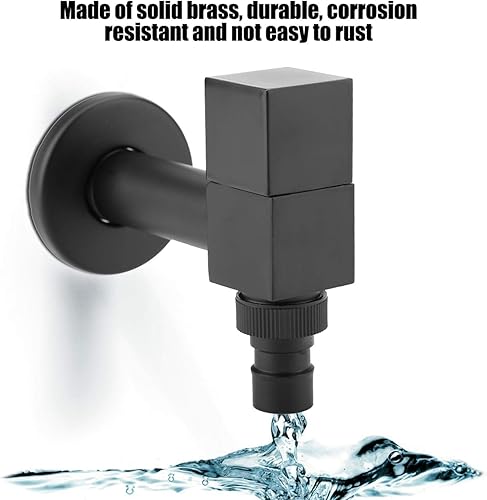 Nero Rubinetto Quadrato, Rubinetto da Esterno Rubinetto a Rondella per Montaggio a Parete Rubinetto dell'Acqua Fredda Singolo (G3/4) - Honorern