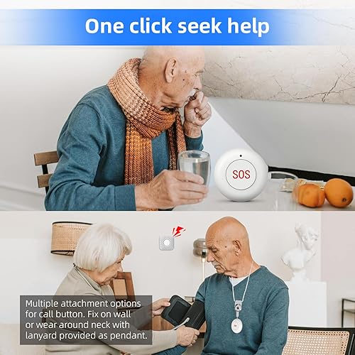 Sirena di allarme per casa, sistema di chiamata di emergenza con 1 pulsante SOS e 1 ricevitore, segnalino d'allarme per il personale di assistenza, pazienti anziani a casa, anziani disabilitati - Honorern
