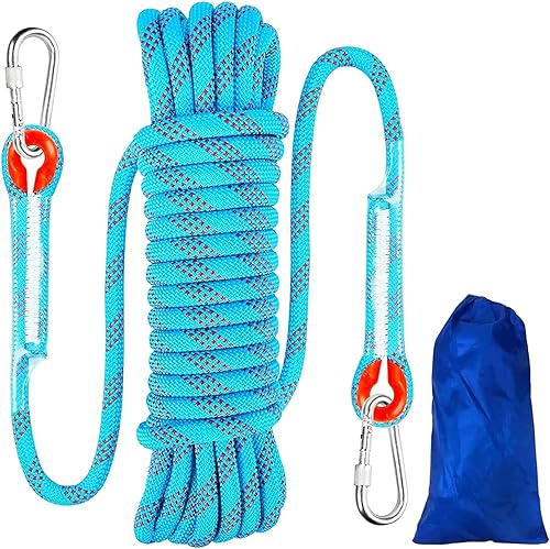 10M Corda per Arrampicata su Roccia, Corda OutdoorCorda con 2 Moschettone, Multifunzionale in Nylon per attività All'aperto e in Campeggio Fire Rescue Paracadute Corda,Diametro 8 mm - Honorern