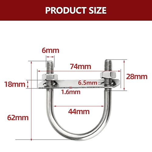 4 Pezzi Bulloni a Forma Di U, 304 Cavallotto A U Inox, Bulloni A U M6, Acciaio Inossidabile Rotondo U Bulloni, con Rondella e Dado Per Il Fissaggio Del Tubo, M6 x 44 mm (Larghezza Interna) - Honorern