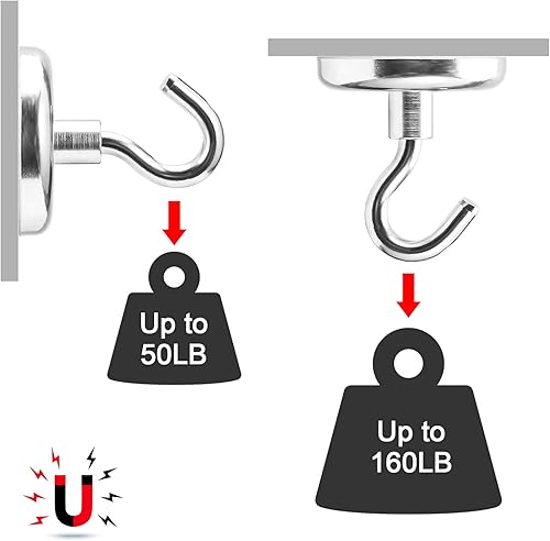 Wukong 72.5KG(160LB) Calamite Potenti Ganci Adesivi,3 Pezzi Ganci Magnetici,42mm Magnete Potente Ganci Magneti Neodimio,Calamita Potente Ganci Adatto per Garage, cucina, bagnoe e Outdoor - Honorern