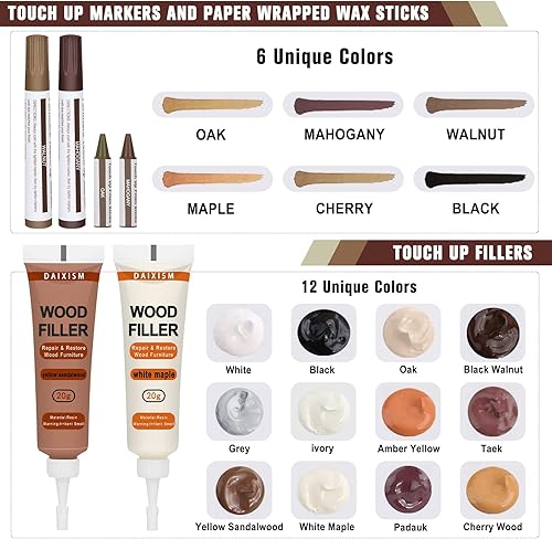 CHUKCHI Kit di riparazione per mobili in legno, set di 39 pennarelli per ritocchi, riempitivi con mastice per legno, riparazione graffi, crepe, fori, scolorimento per porte in legno - Honorern