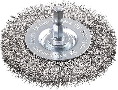 kwb Spazzola a disco, fine, filo di acciaio inox, Ø 75 mm per metallo e pietra, spazzola a filo per trapano incl. albero esagonale E6.3, per sgrassare, decalcificare, irruvidire e pulire - Honorern