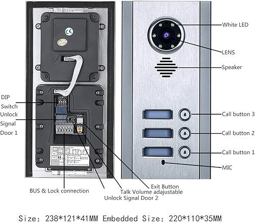 Kit videocitofono, videocitofono multifunzione con luminosità regolabile resistente alle intemperie Smart per casa per villa per ufficio(3 famiglie (SY828NMJAENO3)) - Honorern