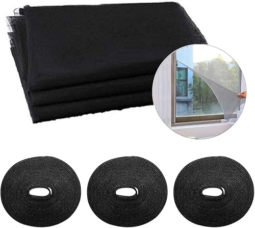 3 Pezzi Zanzariera per Finestra, 150 x 200CM Universale Rete Zanzariera con 3 Nastri Autoadesivi, Lavabili Protezione per Insetti Fai da Te Net della Finestra per Casa Ufficio (Bianco) - Honorern