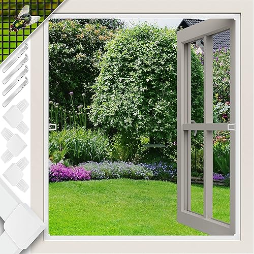 KESSER® Zanzariera per finestre con telaio in alluminio Zanzariera, Protezione dagli insetti, Zanzariera, Rete contro le zanzare, telaio di fissaggio, senza foratura e viti, 130 x 150 cm, Bianco - Honorern