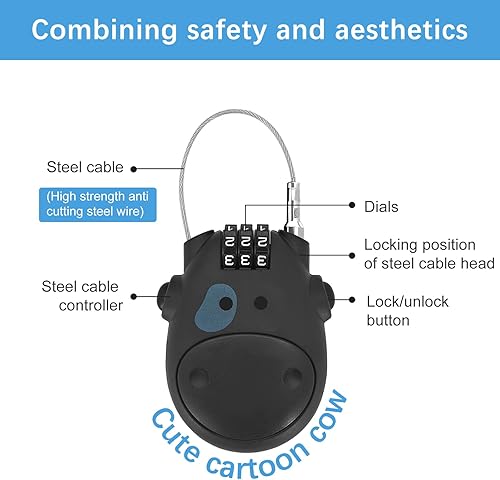 YOURKAY Lucchetto a Combinazione, Lucchetto a Filo Retrattile, Serrature con Combinazione per Casco da Moto Adatto per Auto Elettriche, Moto, Armadietti, Cassette Degli Attrezzi, Zaini (Nero) - Honorern