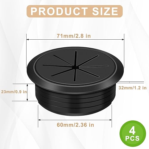 4 passacavi da 60 mm di diametro, in plastica, flessibile, passacavi, passacavi, passacavi, passacavi, passacavi in plastica, per scrivanie, ufficio, piani di lavoro, colore nero - Honorern