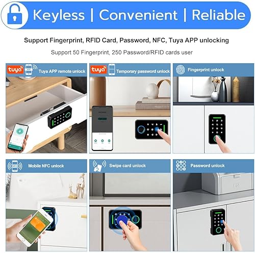 Tuya - Serratura intelligente nascosta per armadietti, serratura portatile con password, kit di sicurezza elettronico per impronte digitali con scheda RFID, per mobili, liquori, - Honorern
