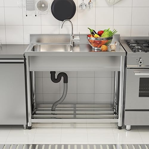 Unità lavello da cucina, unità esterne, lavello da giardino con unità di scolo e rubinetto, ripiano per ristorante, cucina e casa - Honorern