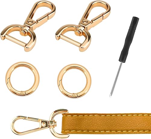 Moschettoni per Borse, 2 Pezzi Staccabile D-Rings Girevole Snap Ganci e 2 Pezzi Anelli O a Molla con un Cacciavite per Borsa Crossbody Handbag Accessori Fai Da Te -Oro - Honorern