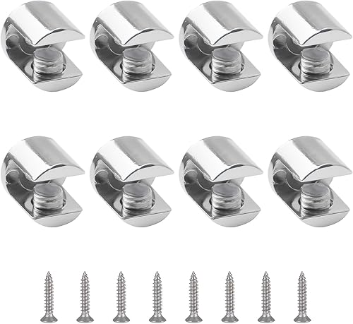 Staffa per mensola in vetro, 8 morsetti regolabili a parete in vetro cromato lucido in lega di zinco e vetro supporto supporto staffa di montaggio per vetro spesso 6-10 mm - Honorern