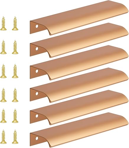 flintronic Maniglie Armadio Nascoste, 6 Pezzi 150 mm Maniglie Nascoste per Armadietti(Interasse: 128 mm), con Viti, per Porte, per Casa, Cassetti, Armadi -Oro - Honorern