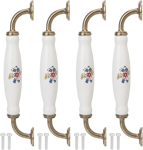 4 Pezzi Maniglie in Ceramica per Mobili Antiche, Maniglia a Forma di Fiocco in Stile Cinese per Cassetti Armadi Cassettiere, con Viti, Distanza Foro 160mm, Total Length 185mm - Honorern