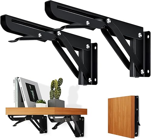 Staffa Pieghevole 400mm,2 Pezzi Staffe Pieghevoli per Tavolo a Muro,Reggimensole Pieghevoli Pesanti In Metallo,Supporto per Mensole Pieghevole,per Garage,Ufficio,Tavolo,Parete - Honorern
