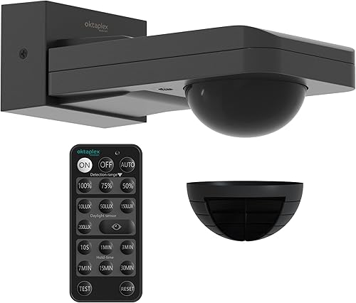 Oktaplex Tea Rilevatore di movimento esterno antracite 360 gradi con telecomando sensore a infrarossi 9 m portata 230 V IP65 per soffitto e parete - Honorern