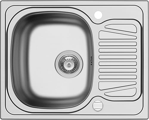 100132512 - Lavello da incasso in acciaio inossidabile, modello Sparta, con 1 vasca e 1 gocciolatoio, 62 x 50 cm - Honorern