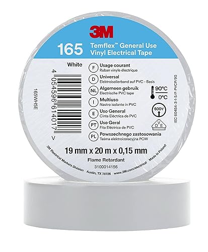 3M Temflex 165 - Nastro isolante in vinile bianco, 0,152 mm x 19 mm x 20 m - Honorern