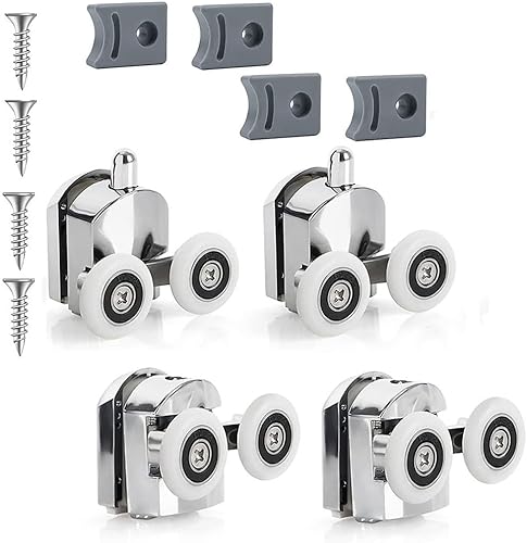 Rotelle curve per porta doccia, Per Porta Box Doccia con doppia porta scorrevole, Accessori per Box Doccia di Ricambio e Fissaggio, 2 ruote superiori + 2 ruote Silver, 23mm - Honorern