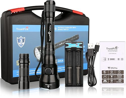 Torcia Da Caccia 5200 Lumen, TrustFire 3T6PRO Torcia LED Potente Professionale, Tattica Militare Torcia Elettrica, Ricaricabile USB, per Caccia Soccorso Emergenza Campeggio Trekking - Honorern