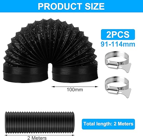 tubo cappa cucina 100mm Lunghezza 2m tubo aria di scarico tubo per cappa aspirante cucina tubo flessibile 100mm Nero tubo flessibile in pvc con 2 fascette in acciaio inox - Honorern
