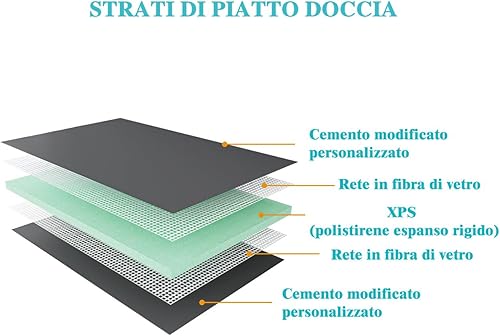 Piatto Doccia da Piastrellare Tagliabile in Estruso Rigida Polistirene Isolamento per Bagno Dimensione 90x120 cm spessore di 4 cm Sifone Piletta e Tubo inclusi - Honorern