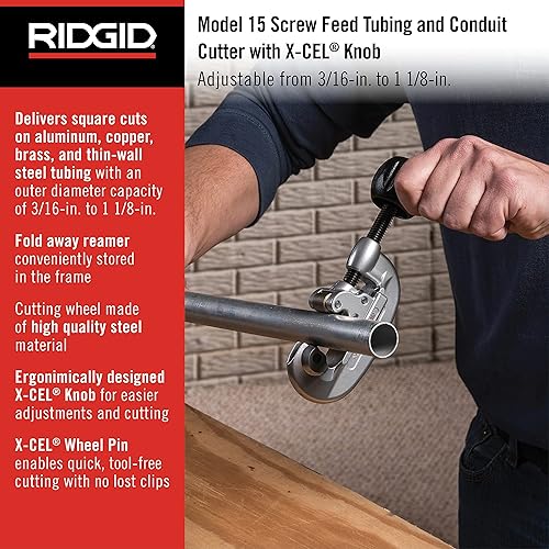 RIDGID 32920 Modello 15 Tagliatubi con Avanzamento a Vite, Capacità 5-28 mm - Honorern